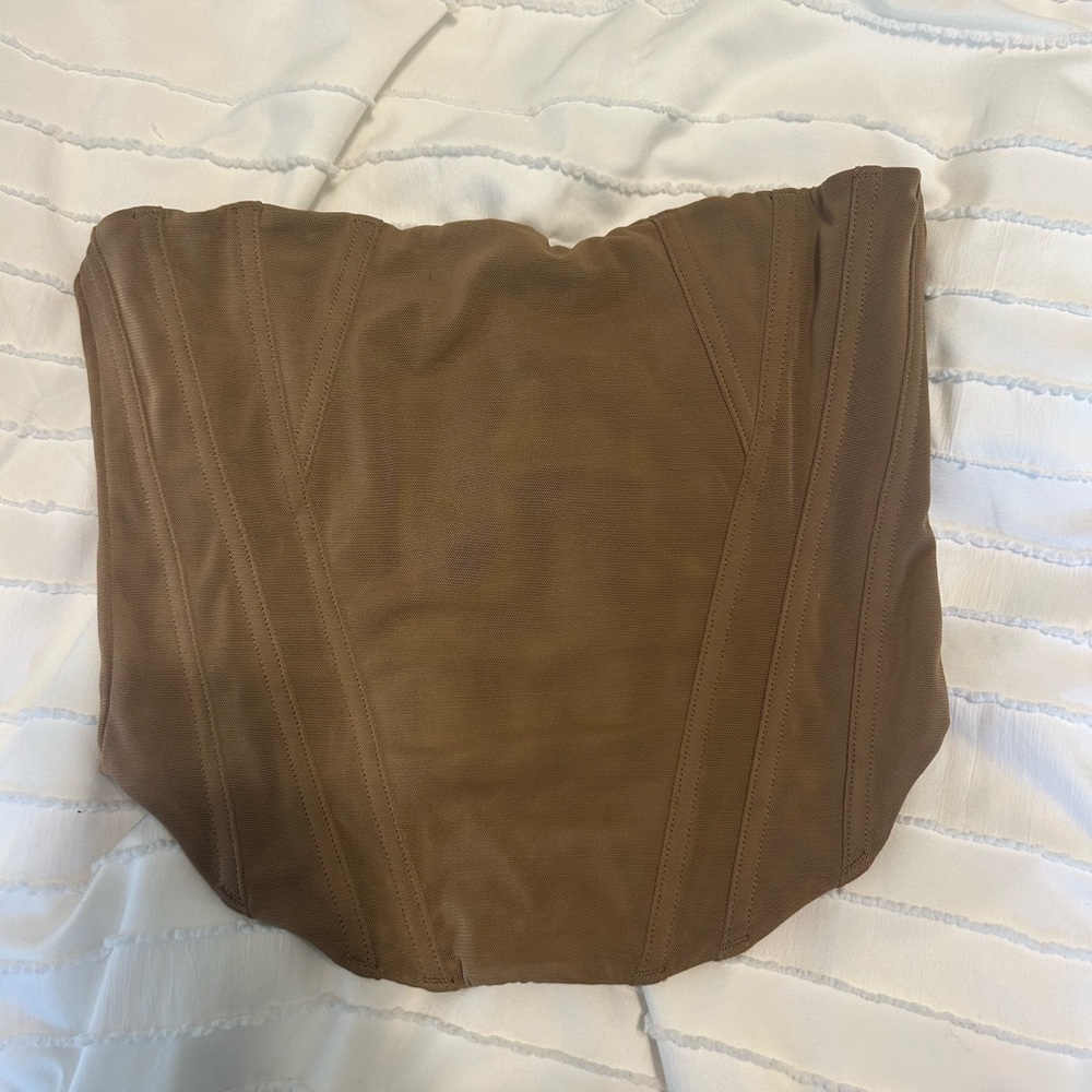 White Fox Brown Strapless Corset Top Size M